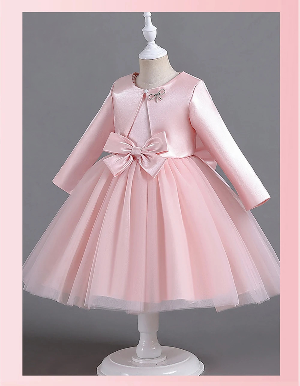 HETISO Autumn and Winter Childrens Clothing Festival Girls Satin DressCoat 2-piece Solid Cute Bow Formal Childrens Set 250325