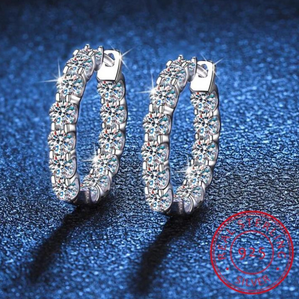 Hoop Earrings 18k Plated Total 2.6CT Full Moissanite Earring For Women Sparkling Wedding Party 925 Sterling Silver Jewelry Huggie
