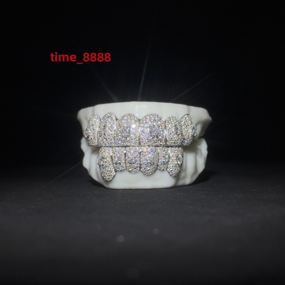 Customizable Gold Teeth Grillz Hip Hop 925 Silver Starburst Diamond Cuts Moissanite Iced VVS for Parties