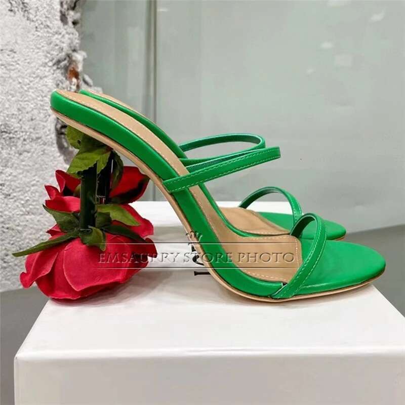 Individual Rose Heel Summer Mules For Girls Genuine Leather Narrow Band Sgbacks Women Sandals 2025