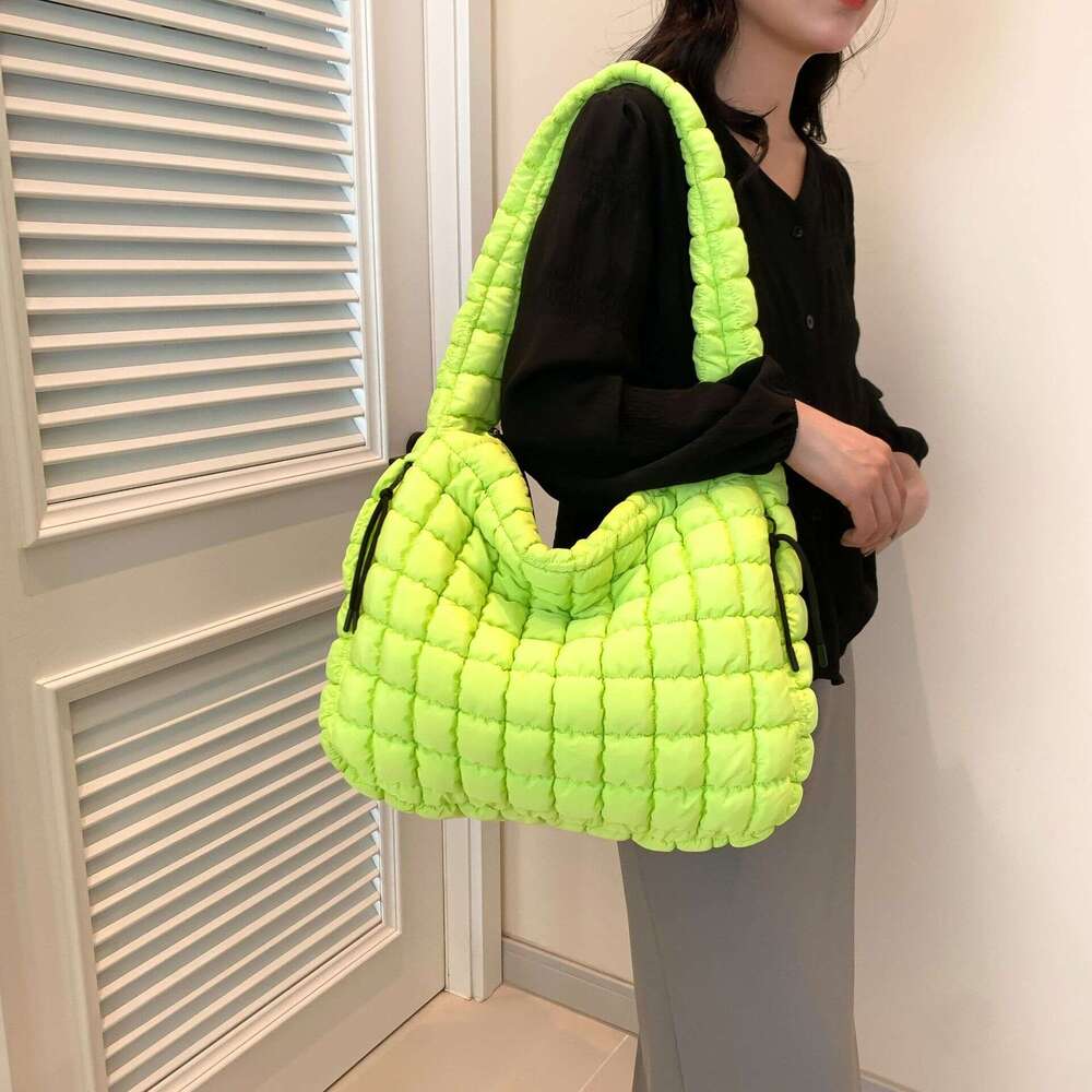 07 Folded Cloud Women's Fashionable One Shoulder Crossbody Double Side Pull Capacity Down Cotton Coat Tote Bag