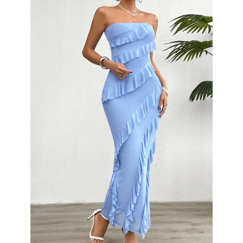 Dongdumaoyi Dames Lente Zomer Sexy Bodycon Effen Kleur Afslankende Strapless Jurk A