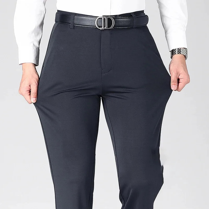 TRAF SpringSummer Thick Mens Casual Pants Four way Stretch Loose Straight 250326