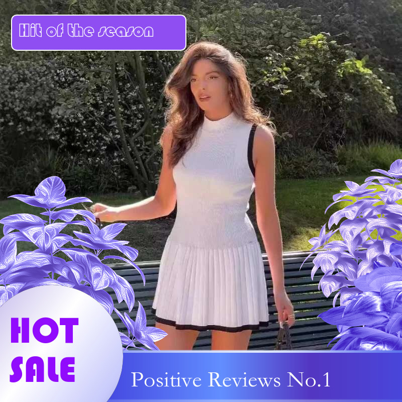Dongdumaoyi Damesmode Hot Selling Gebreide Mini Jurk Mode Ronde Hals Ruches Een Woord C
