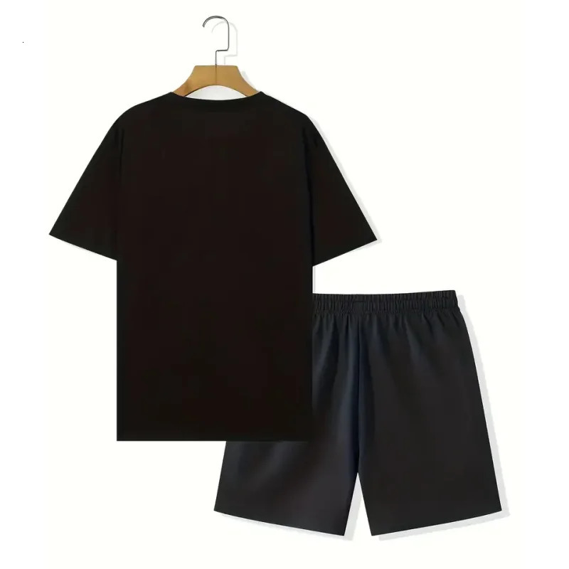 summer solid color letter printing set casual sportswear mens office set short sleeved T-shirt street simple two-piece set 250324