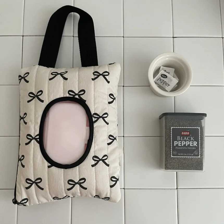 Cute Bow Flip Cover Tissue Box Kawaii Wet Wipes Case Car Home Hanging Bag Paper Holder Napkin Storage Container Paper OrganizerC250326