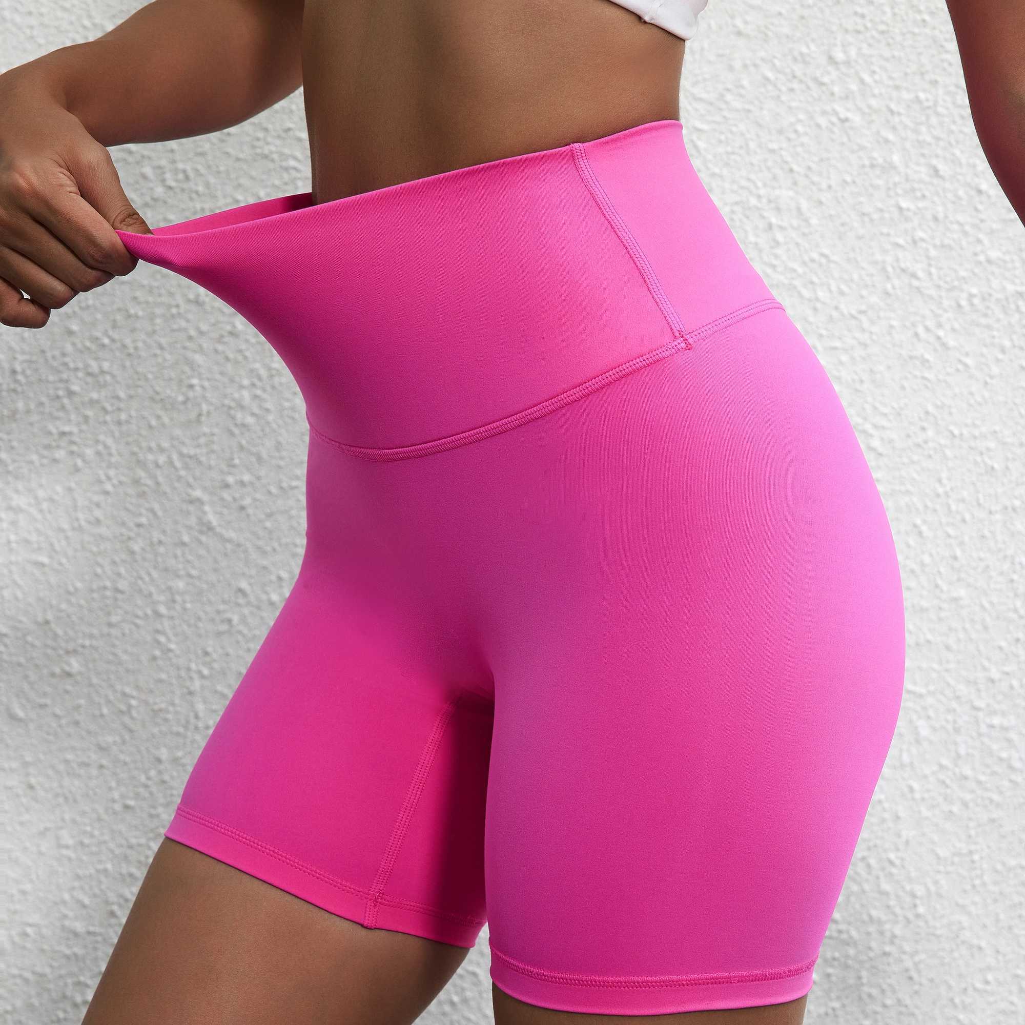 Solid Color Women Fitness Sports Short High Waist Yoga Short Leg Cycling Comprehensive Training Jog Squat Proof Internal Pocket W250326