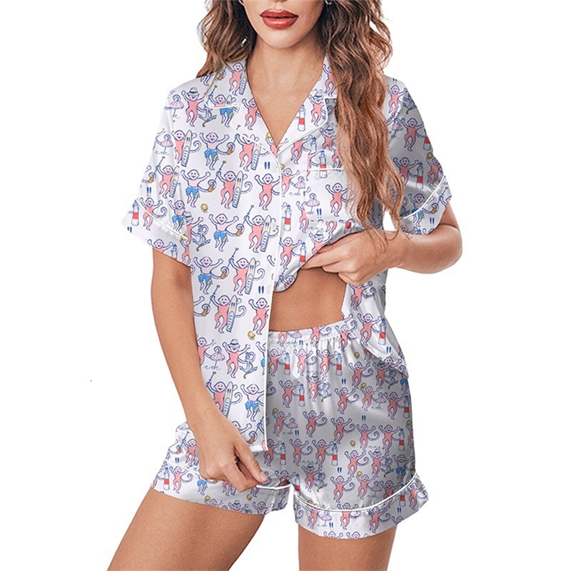 Summer monkey print set, women's sleepwear, plus size, temperament, family living suit