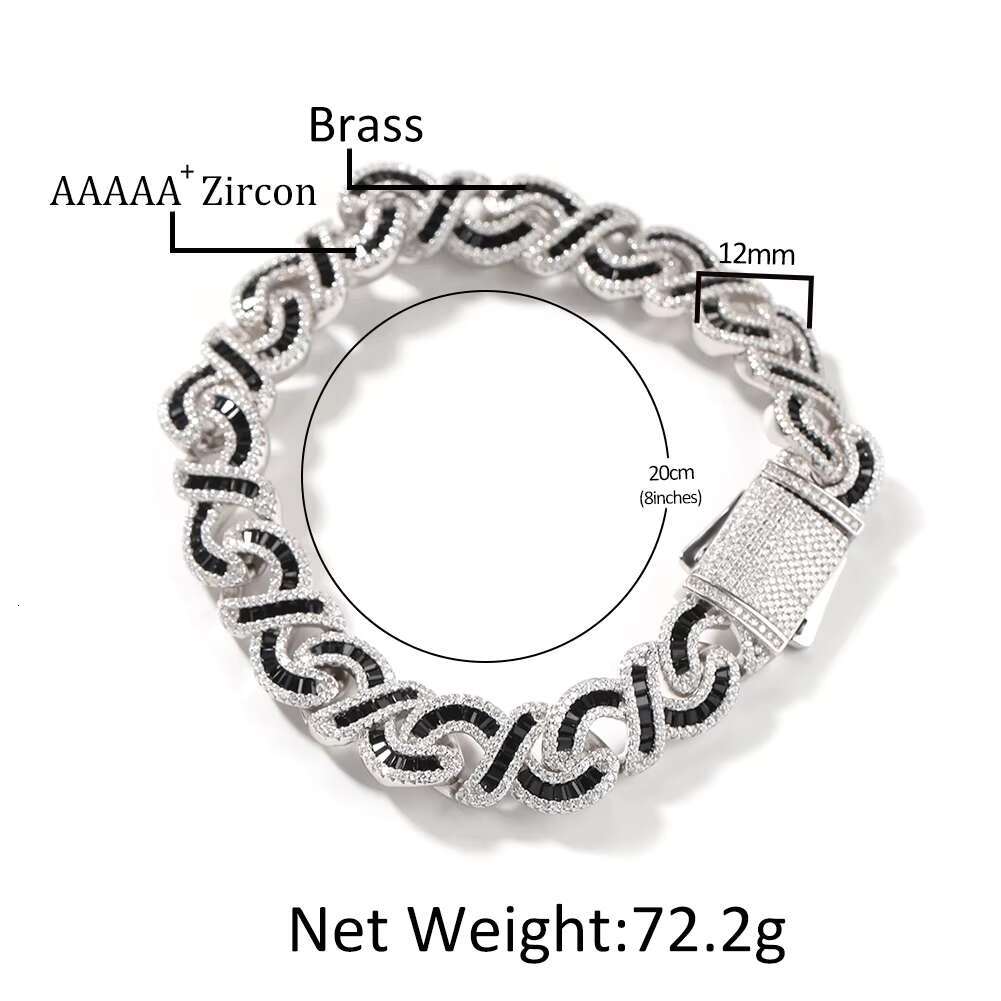 UWIN Iced Out 12mm Baguette CZ Infinity Miami Cuban Link Chain Bracelet Infinite Chain Hip Hop Icy Jewelry
