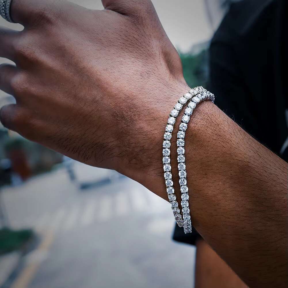 Fine Moissanite Jewelry 2/3/4/5mm Tennis Chain Men Women White Gold Plated 925 Sterling Silver Jewelry Wedding Bridal Bracelet