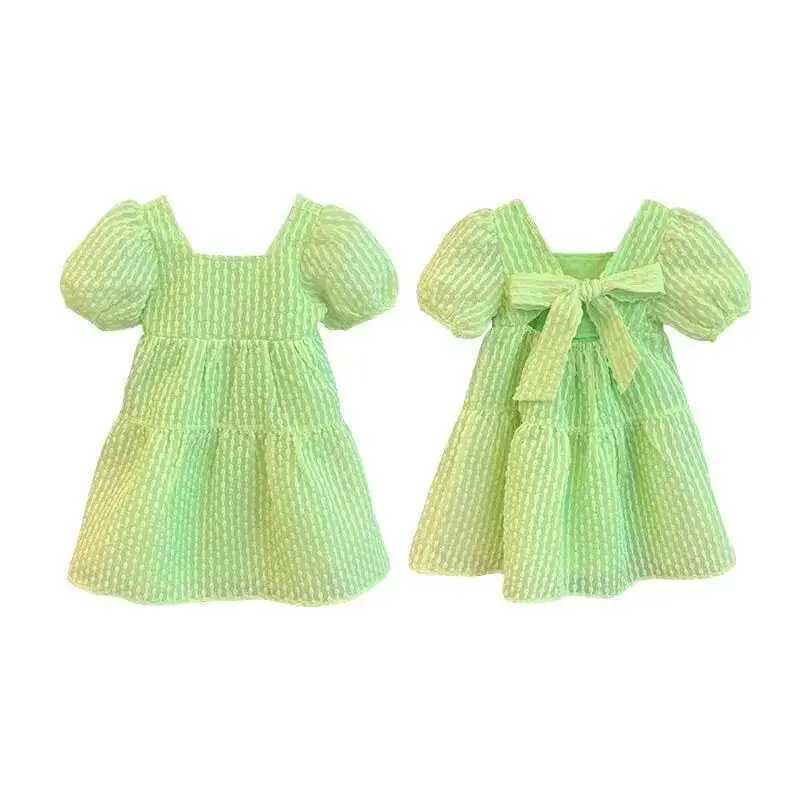 Girls Baby Short Sleeve Dress 2023 New Summer Childrens Open Bow Princess Dress W250326