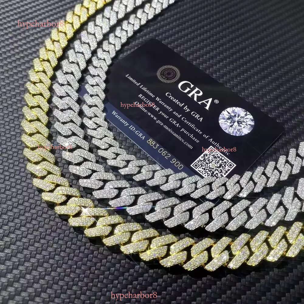 fashion Cuban chain bracelet designer necklace sterg sier GRA Certificate hip hop 15mm double row iced out moissanite chains dia cuban k with box