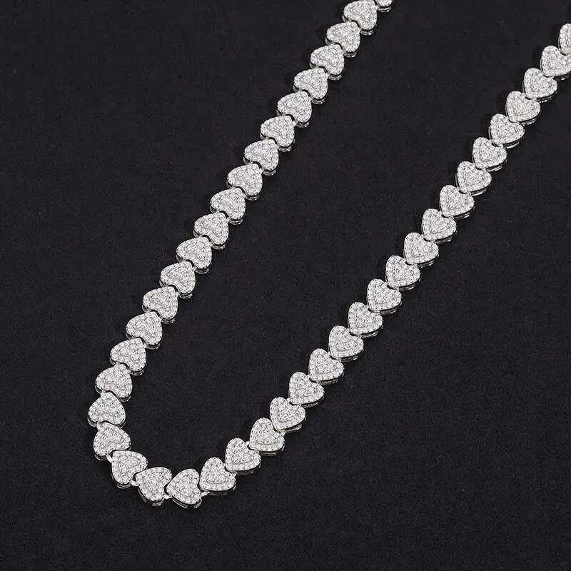 TUHE Unisex Heart 925 Chains Necklaces Moissanite Cuban Chain For Men Hip Hop Jewelry