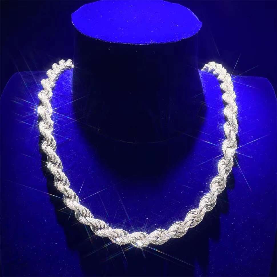Hiphop Jewelry Sterling Silver Bling Iced Out Pass Moissanite Diamond Thick 10mm Rope Chains