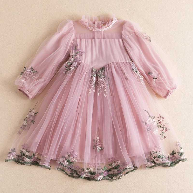 2 6 8 Yrs Spring Girls Princess Dress Long Sleeve Autumn Childrens Chiffon Vestidos Flower Elegant Par Dress Childrens Casual Cloth W250326