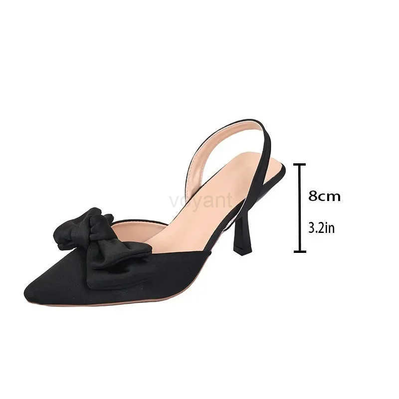 2024 Wens Shoes Summer New Sle Bow Wens Slingback High H Sexy Dress Stiletto Pointed Toe Wens High H Wen Z250326