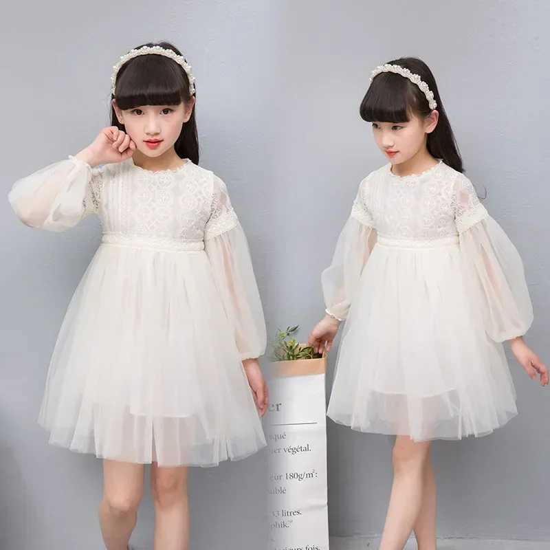 Girls long sleeved princess dress childrens spring and summer lace chiffon fashionable fluffy gauzy dress childrens clothing for 3-14 years old W25032