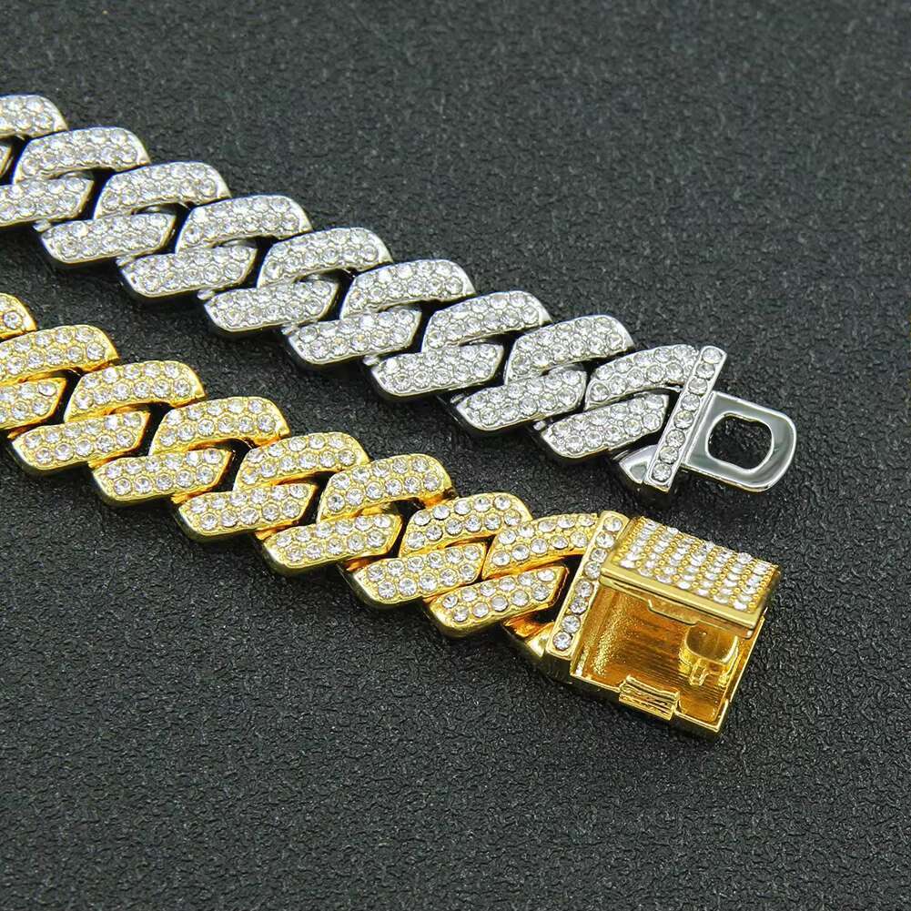 High Quality Hip Hop Necklace Fashion Jewelry Gold Plated Alloy 14MM Chunky Full Diamond Zircon Cuban Chain Necklace Women Men
