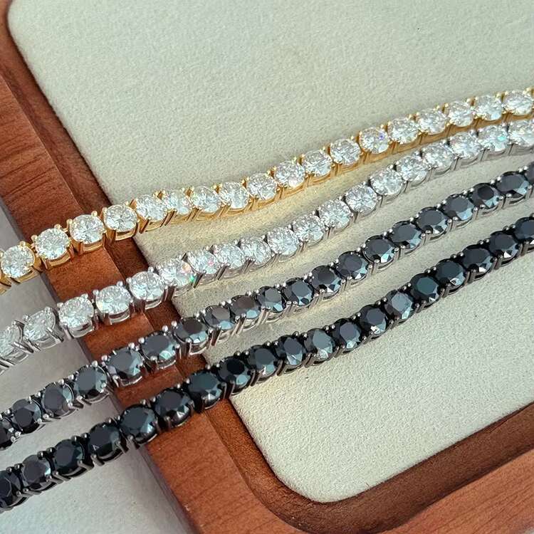 925 Gold Plated Sterling Silver 4mm Diamond Necklace Jewelry Gemstone White Moissanite Tennis Chain Necklace for Men Women