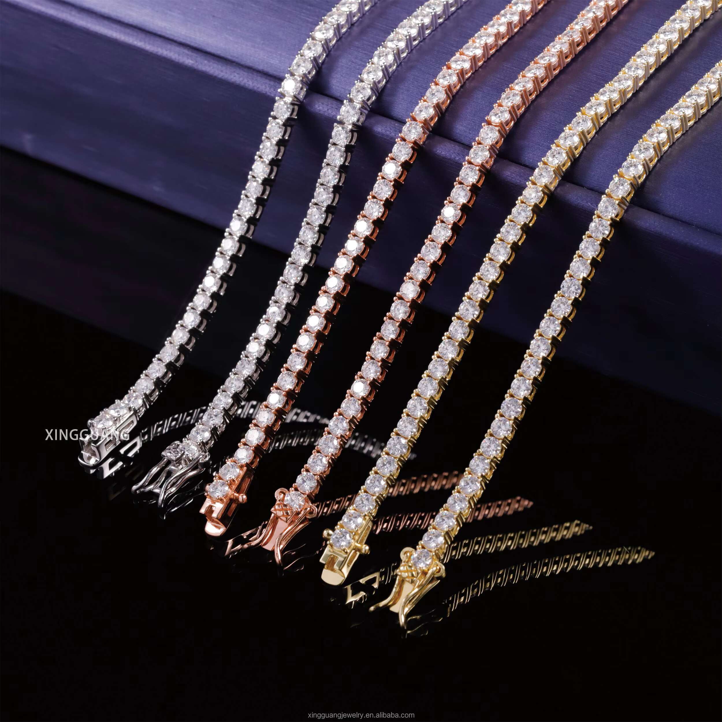 XingGuang Jewelry Hot Sale 2mm-5mm D Color VVS Moissanite Tennis Chain Necklace Bracelet 925 Sterling Silver Moissanite Chain