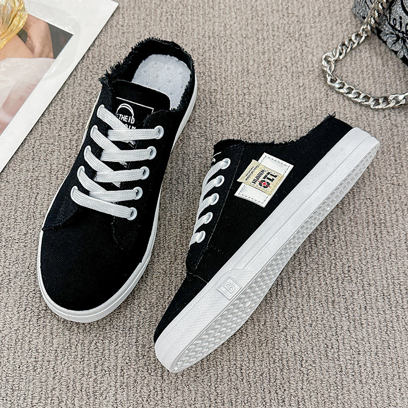 Designer Shoes Women's Semi Drag Breathable Canvas 2025 New Summer White Blue Korean Version Fashionable Casual Sports Shoes Women's Flat Sh