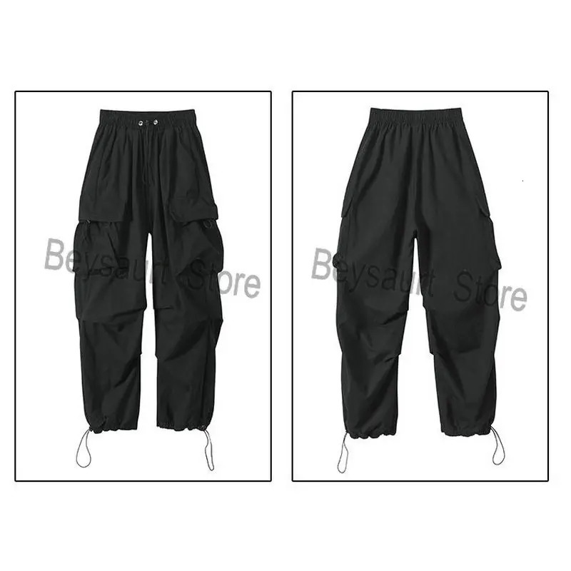 Streetwear Spring Harem Casual Pants Mens Elastic Waist Solid Color Product Pants Multi Pocket Loose Womens Bag Pants 250324