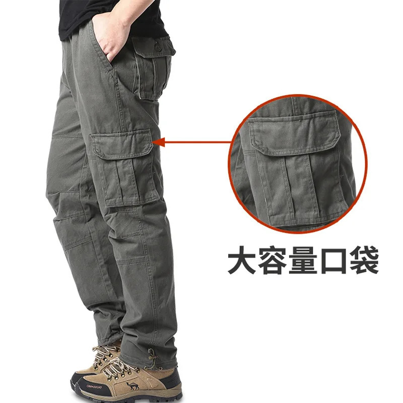 Mens Casual Sports Pants Elastic Waist Cargo Pants Mens Hiking Pants Jogger Cotton Trousers 250321