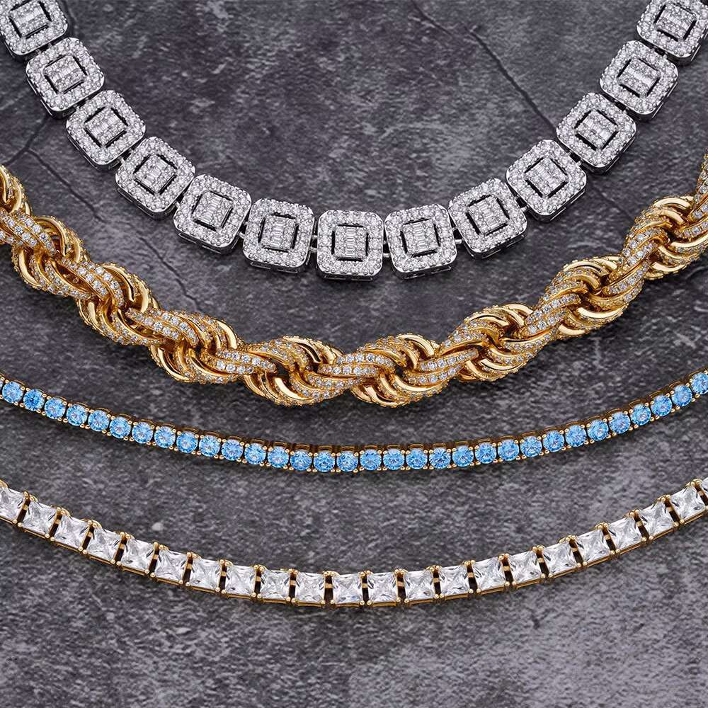 S925 Silver Hip Hop VVS D Color Moissanite Chain Necklace Bangle Anklet Men Jewelry Cuban Link Chain Iced Out Tennis Rope Chain