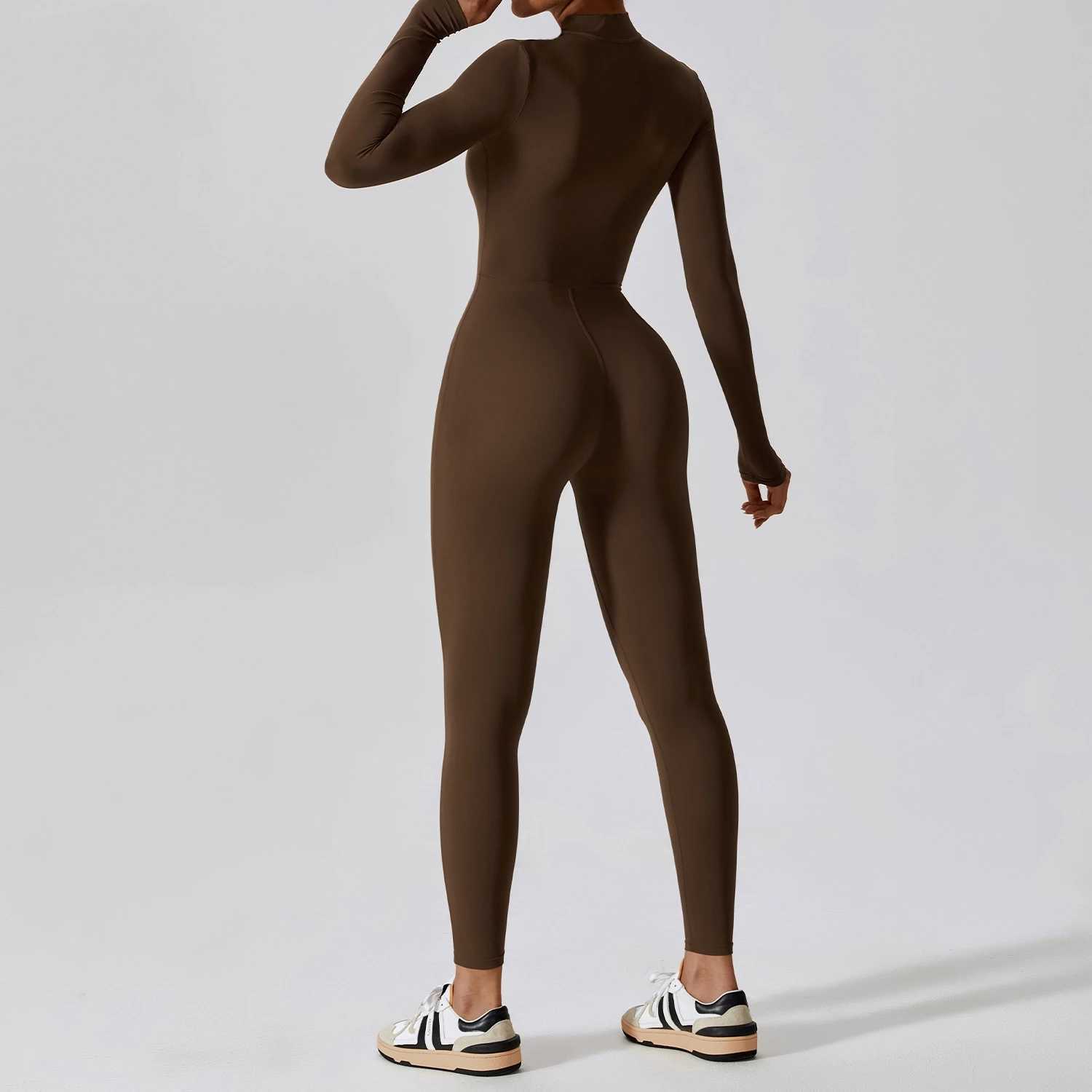 Gym zipper jumpsuit yoga boiler suit long sleeved womens sportswear high-strength fitness one-piece bodysuit W250326