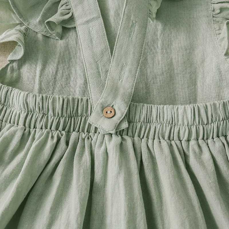 2024 Summer New Cute Cotton Linen Princess Dress Solid Color Ruffle Sleeveless Dress TZ47 W250326