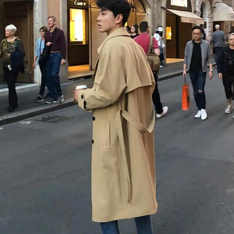 Mens trench coat ultra-thin fit double chest with windproof collar long jacket casual windproof coat mens trench M-XXL 250324