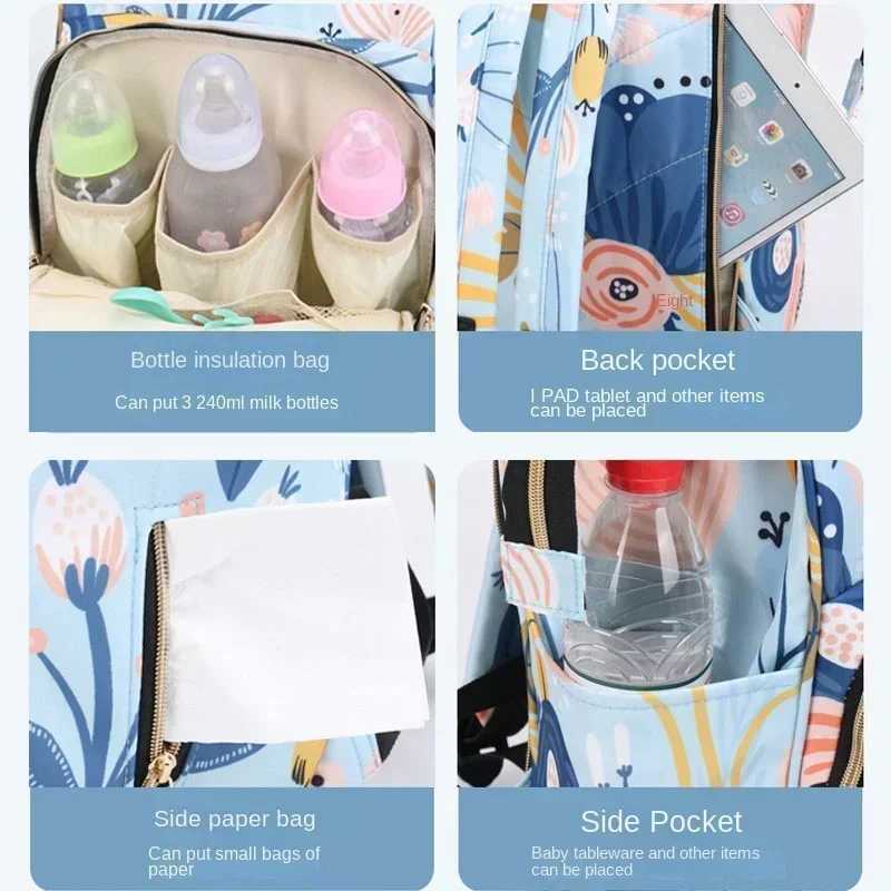 Fashion Print Nappy Backpack Bag Mummy Large Capacity Bag Mom Baby Multi-function Outdoor Travel Diaper Bags for Baby Care StuffC250326