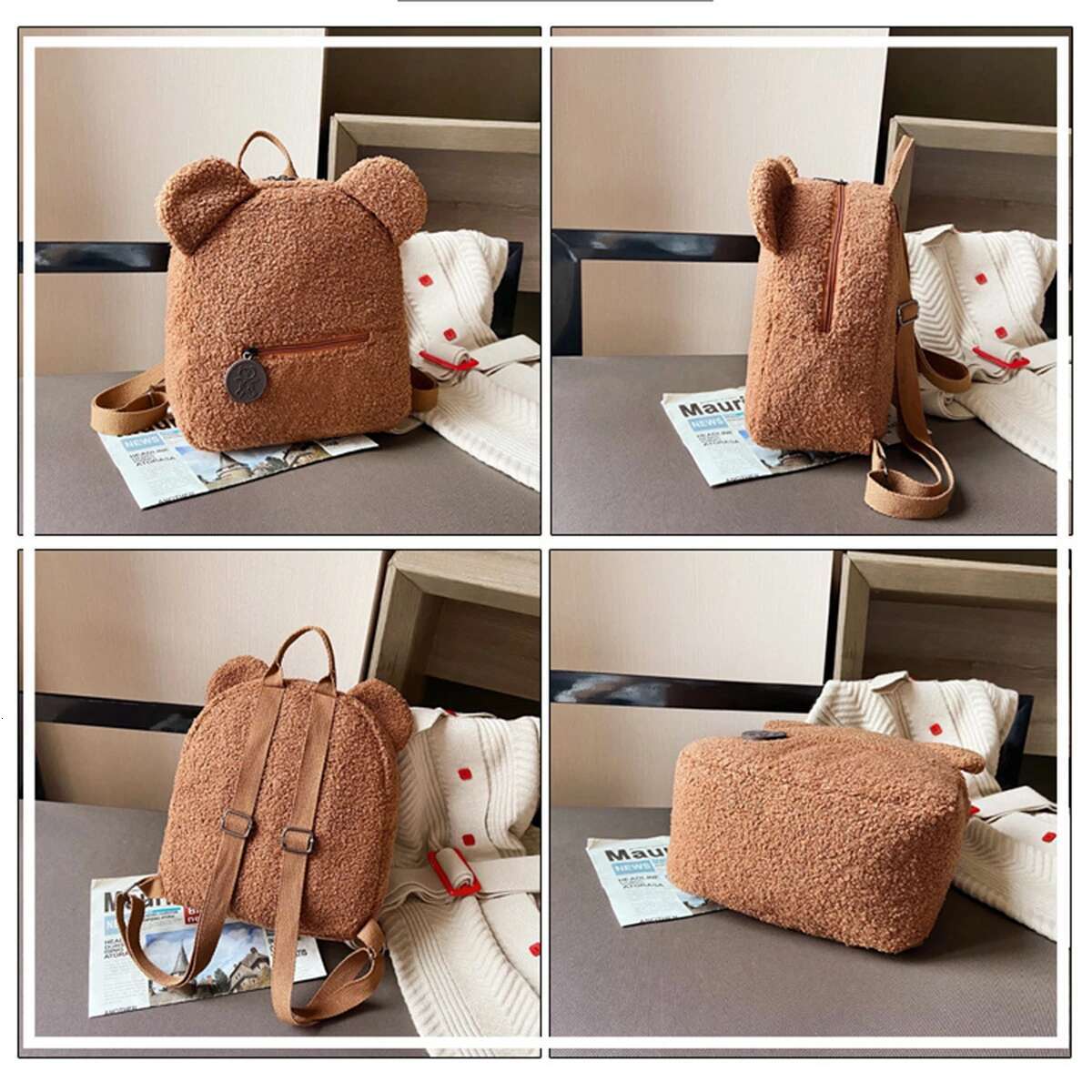 Women's Cute Shaped Shoulder Backpack Personalised Bear Backpacks Portable Children Shopping Rucksacks-LJX