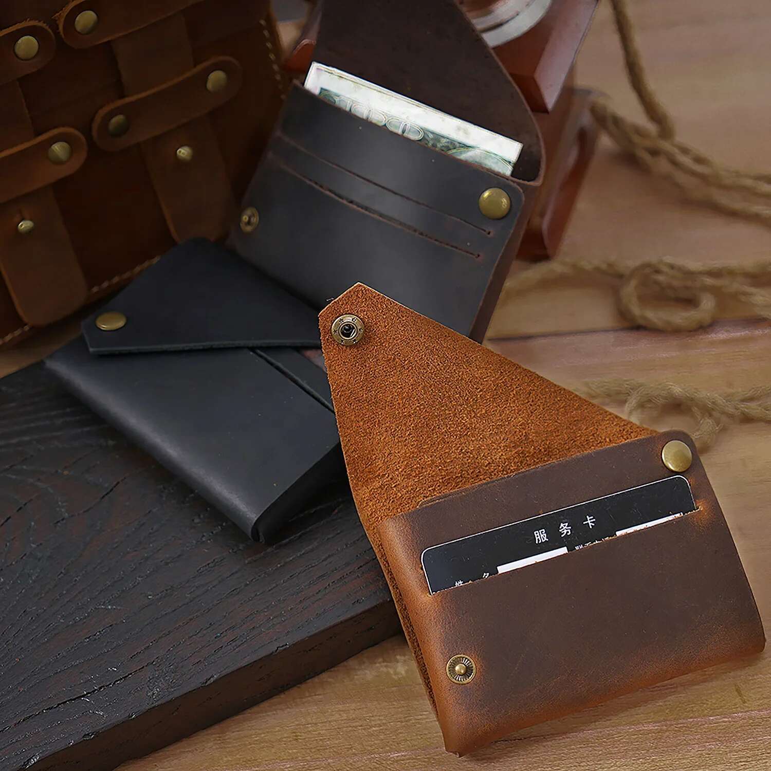 Minimalist Crazy Horse Leather No Wallet Cardholder Coin Wallet Retro Card Set Bag Men's And Women's Slim Designer Wallet
