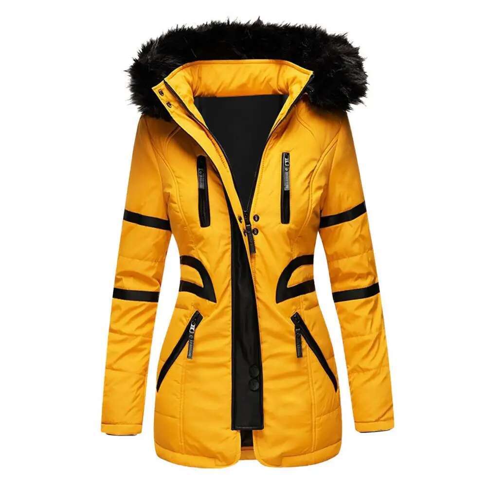 2024 Cotton Padded Plush Quilted Jacket Waist Tight Winter Casual Slim Coat Hooded Parkas Warm Lady Overcoat