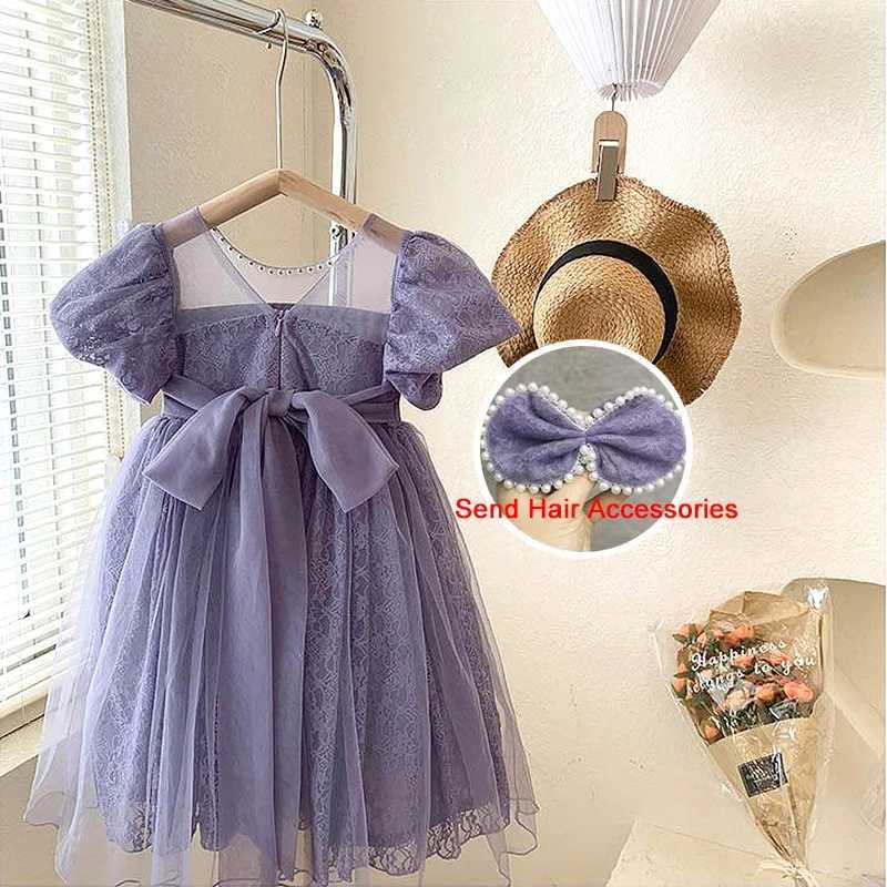 2025 Baby Girl Dress Sweet Lace Flower Elegant Princess Dress Christmas Birthday Par Vestitos 2 4 6 8 10 12 Year Childrens Clothing W250326