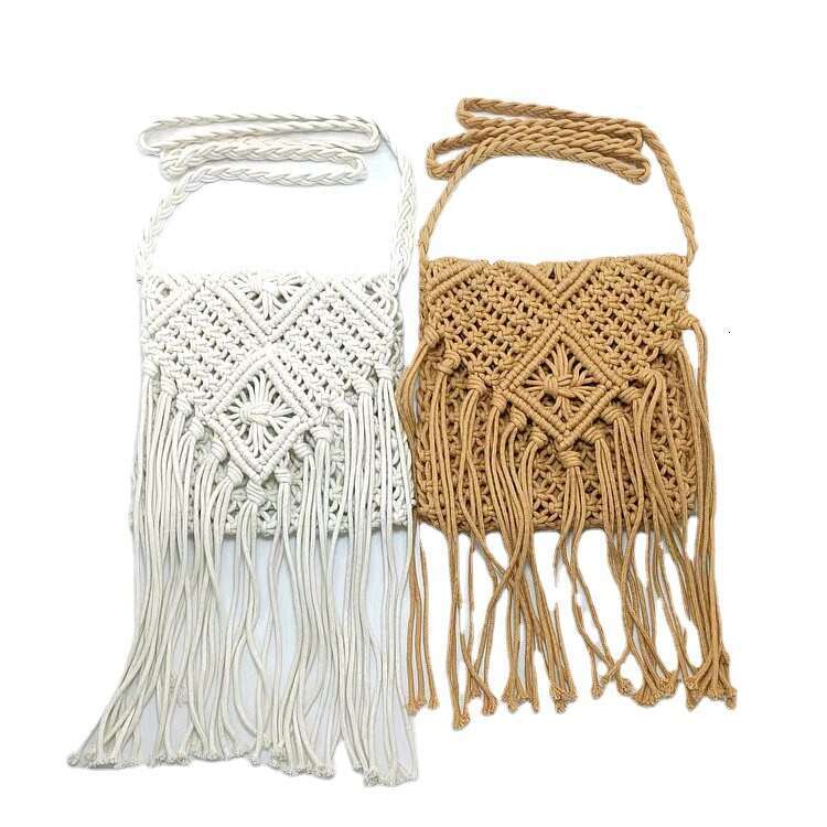 2022 Spring New Fresh Sweet Luggage Leather Stripe Flip Cotton and Hemp Tassel Women's Shoulder Bag