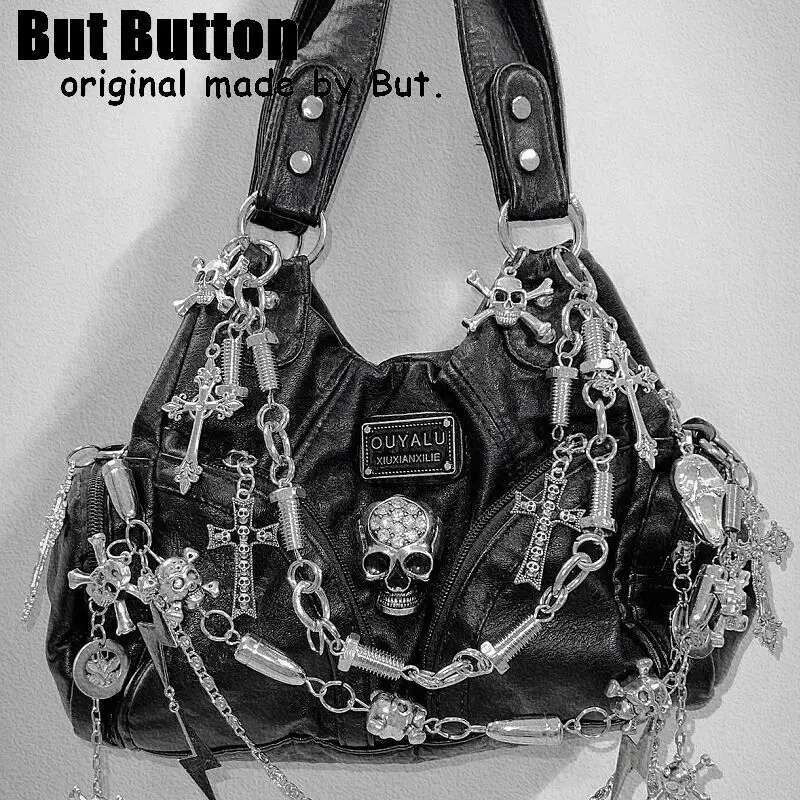 Women Y2k Girl Vintage Haruku Full Of Chains Gothic Rivet Spike Gothic One Shoulder Handbag Women Punk Tote Steampunk Bags