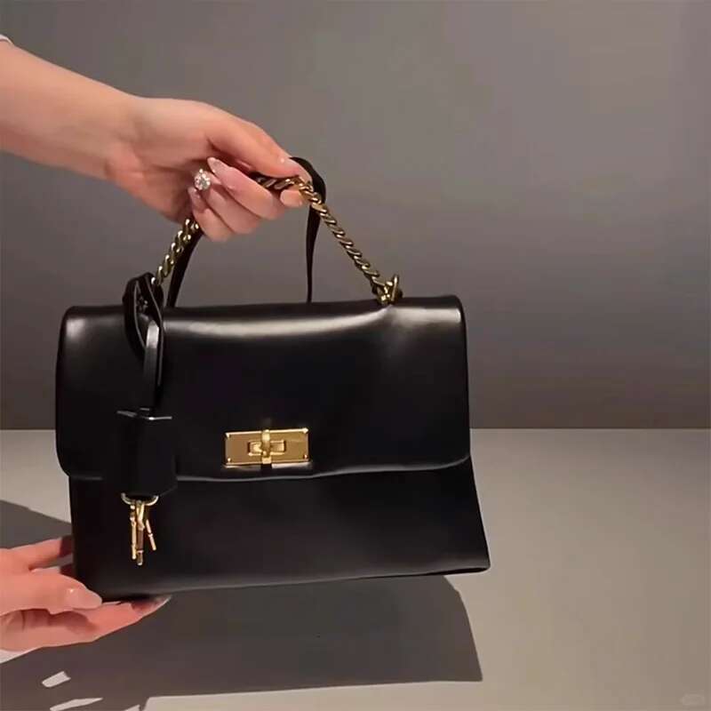 Genuine Leather Square Messenger For Women 2025 Spring New High-End Cowhide Golden Chain Crossbody Bag Ladies Mini Handbag