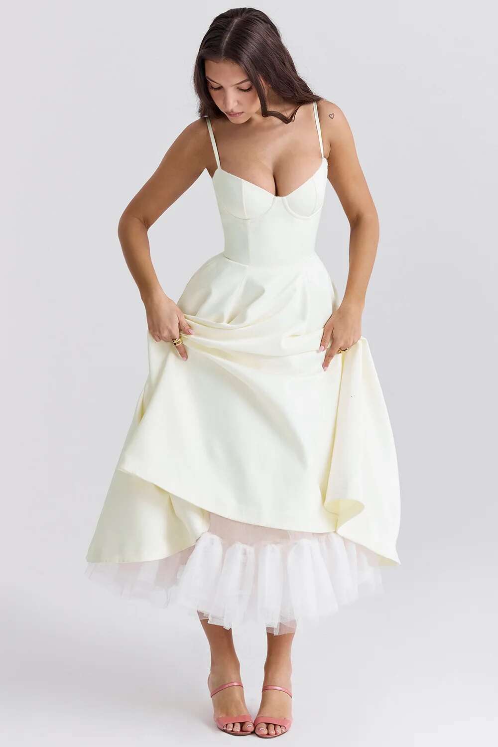 Dresses Women's Sweetheart Birthday Light Blue Midi For Prom Party Beige Color Milksmaid Dress