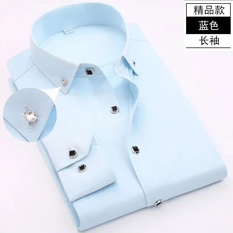 Mens long sleeved shirt spring and autumn white casual Khmer anti wrinkle professional dress mens diamond button 250326