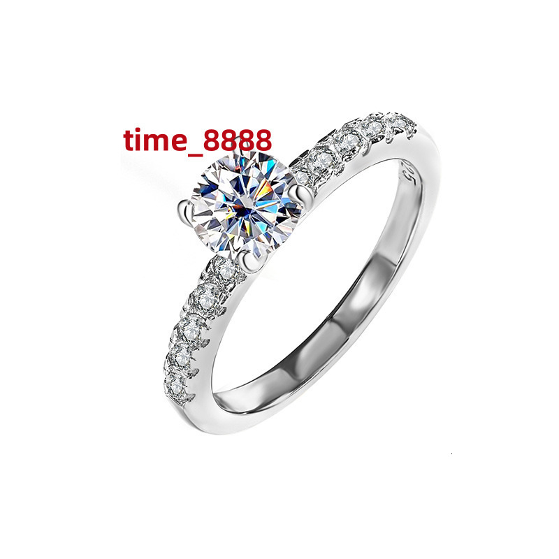 9 Factory Direct Sales 1Carat Moissanite S925 Sterling Silver Four-claw Colorful Moissanite Wedding Ring for Women