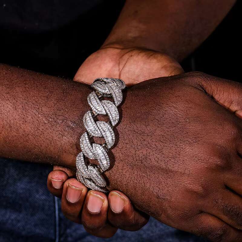 Cuba Chain 6MM 925 Silver Hip Hop Jewelry Mens Moissanite Bracelet Cuban Link Chain Moissanite