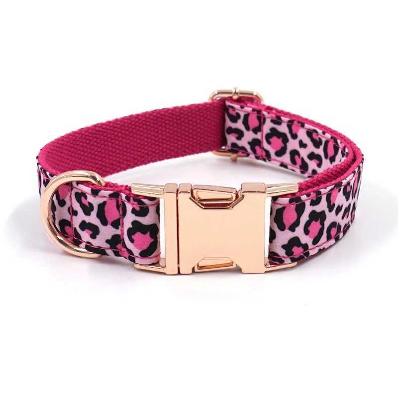 Pink leopard dog harness suitable for girls dogs personalized name carved pet collar with safety metal buckle bow small dog harness set X250326