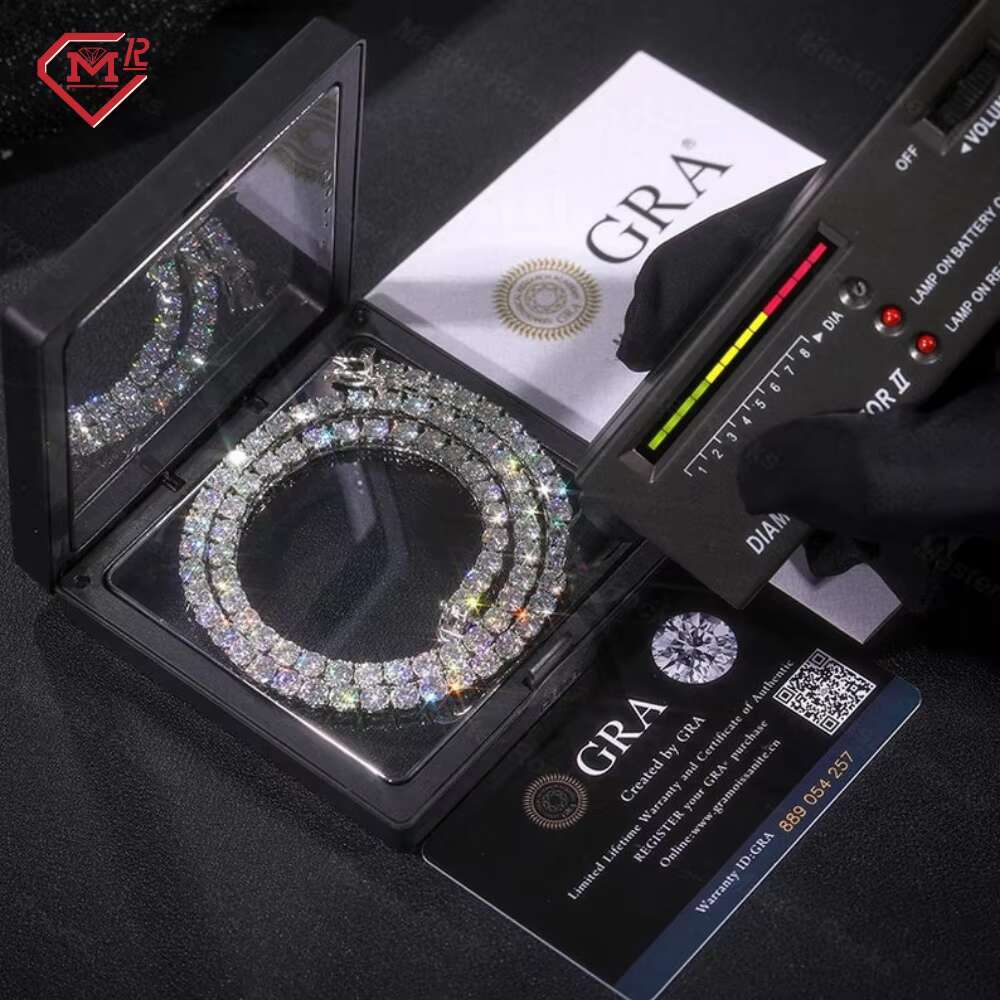 Hip Hop 4mm Moissanite Chain Diamond Tennis 925 Sterling Silver Iced Out Vvs Moissanite Tennis Chain