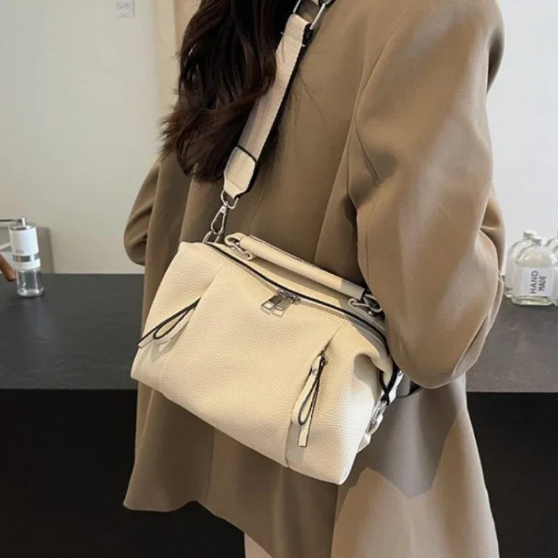 Zipper Leather Solid PU Premium Shoulder Bag Fashion Folding Cloud Top Handbag Large Capacity Wide Horizontal 250320