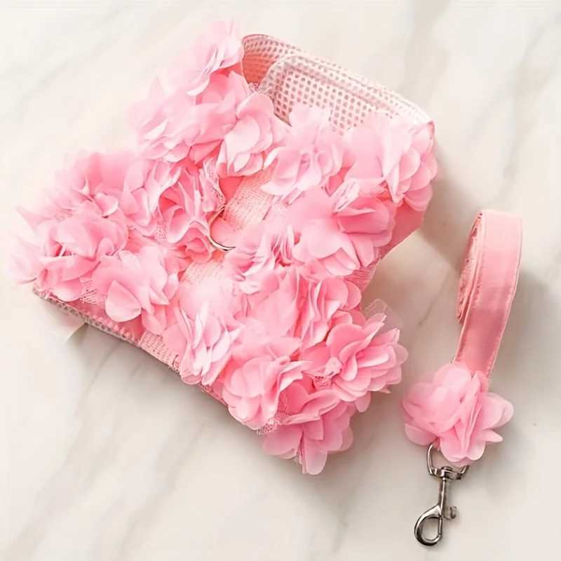 1 deluxe floral girl dog harness and belt set no pull soft adjustable breathable mesh cute floral puppy pet safety vest X250326