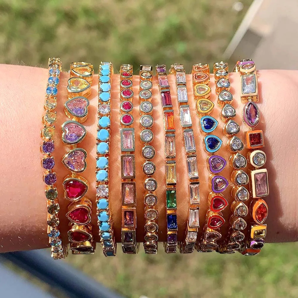 Round Cubic Zirconia Bracelet for Tennis Suitable for Women Jewelry Golden Rainbow Cz Gorgeous Fashion Bracelet 250322