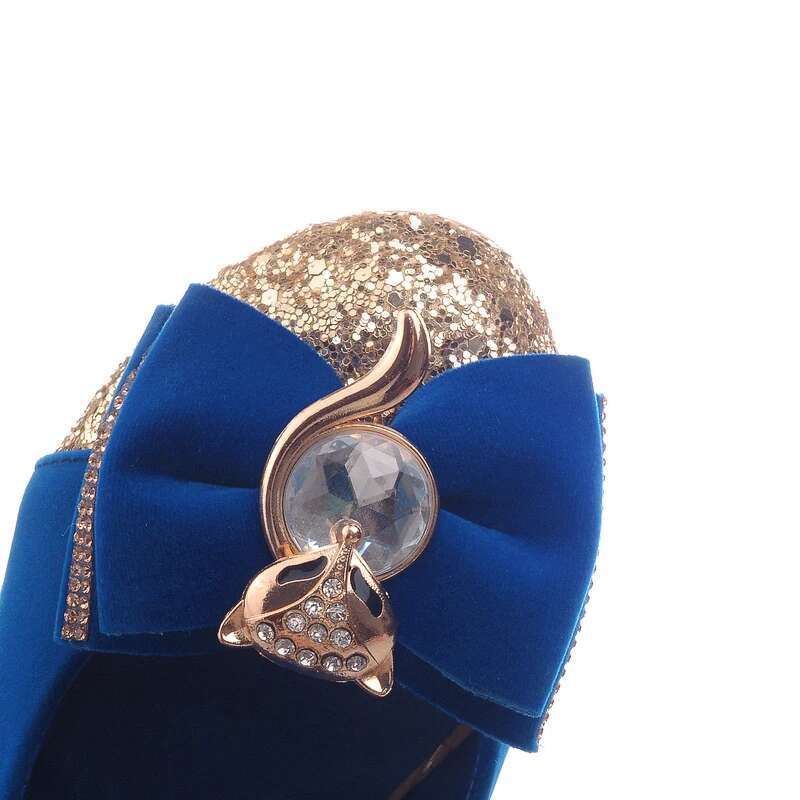 Crystal Low Heels Casual Women's Pumps Round toe Sweet Bow-tied Black Pink Blue Heeled Wedding Party Shoes Ladies