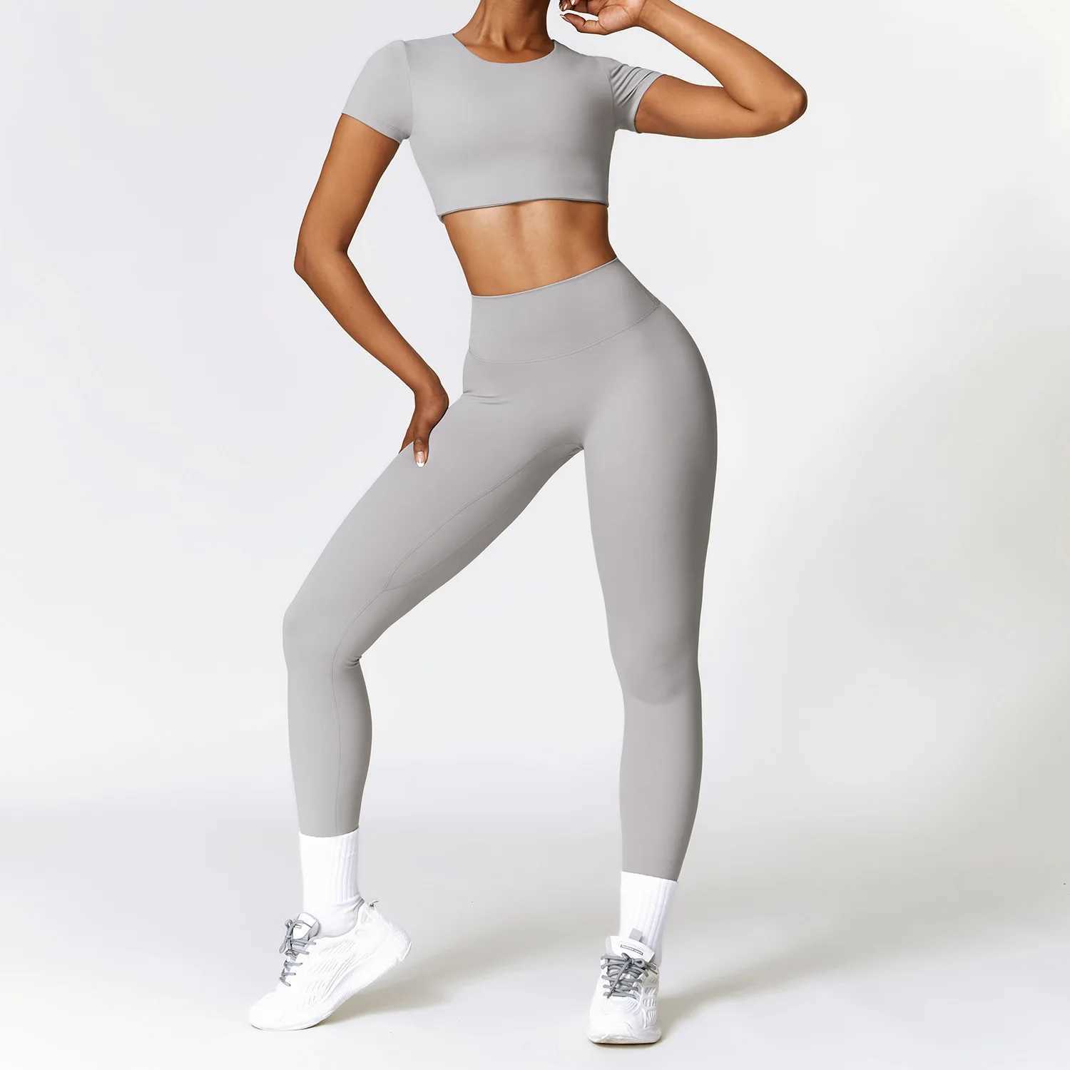 2PCS seamless yoga set womens exercise set sportswear gym clothing fitness long sleeved crop high waisted tight fitting sportswear W250326